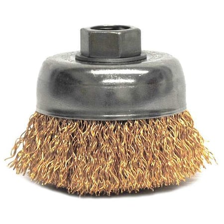 Weiler 26075 5/8" Miniature Cup Brush - .005 Brass Fill, 1/8" Stem For Precision Cleaning