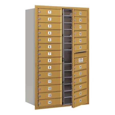 Salsbury Industries Horizontal Mailbox, Gold, Powder Coated, 26 Doors, Recessed, Private 3714D-26GFP