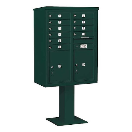 Salsbury Industries Pedestal Mailbox, Green, Powder Coated, 12 Doors, Pedestal, 4C 3411D-10GRN