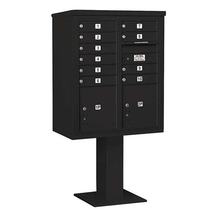 Salsbury Industries Pedestal Mailbox, Black, Powder Coated, 12 Doors, Pedestal, 4C 3410DA-10BLK