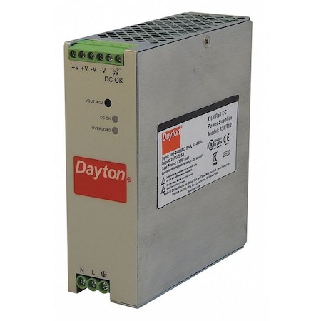 Dayton DC Power Supply, 90/264V AC, 24V DC, 120 W, 5 A, DIN Rail 33NT12