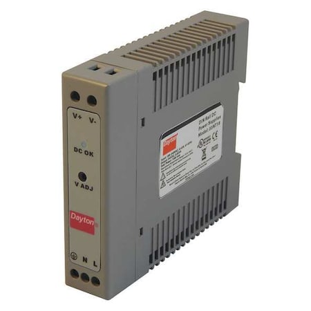 Dayton DC Power Supply, 90/264V AC, 24V DC, 15 W, 0.63 A, DIN Rail 33NT18