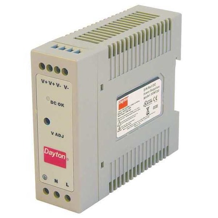Dayton DC Power Supply, 90/264V AC, 24V DC, 50 W, 2.1 A, DIN Rail 33NT20