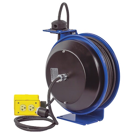 Coxreels Cord Reel, Spring Retracted, 12 AWG, Blue Reel Color, 35 ft Length, 4 Outlets PC13-3512-B