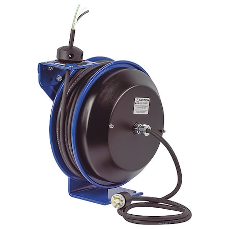 Coxreels Cord Reel, Spring Retracted, 12 AWG, Blue Reel Color, 50 ft Length, 0 Outlets PC13-5012-X