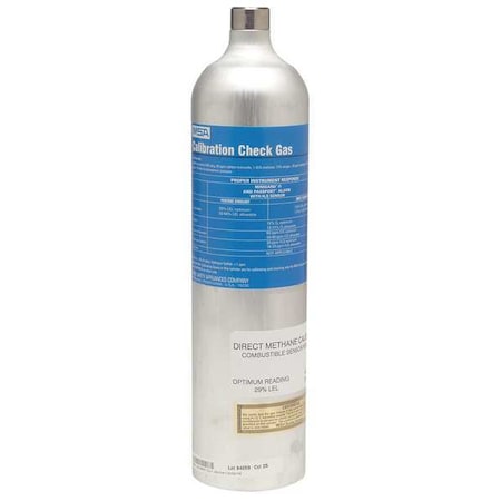 Msa Safety Calibration Gas, Hydrogen Sulfide, Sulphur Dioxide, 58 L, RP Connection, +/-10% Accuracy 10153807
