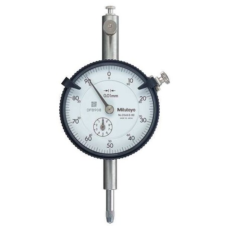 Mitutoyo Dial Indicator, 0 to 0.393 In, 0-100 2046SB-80