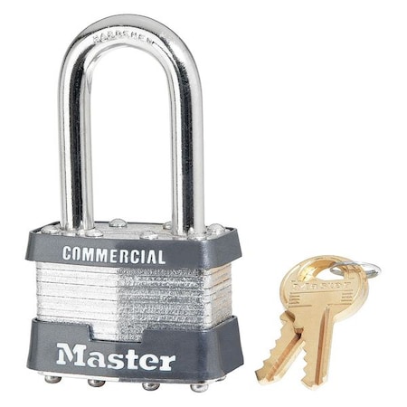 Master Lock Padlock, Keyed Different, Long Shackle, Rectangular Steel Body, Steel Shackle, 3/4 in W 1LFWBLK