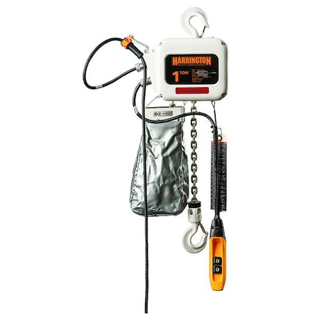 HARRINGTON Electric Food Grade Chain Hoist, 1,000 lb, 20 ft, Hook Mounted - No Trolley, White NER005L-FG-20