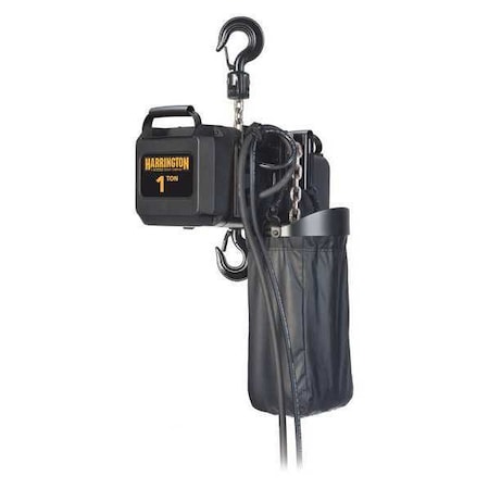 Harrington Electric Theatre Chain Hoist, 2,000 lb, 10 ft, Hook Mounted - No Trolley, 208-230/460V AC, Black TNER010L-10