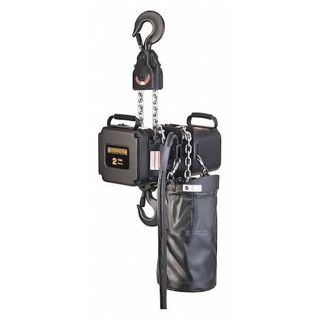 Harrington Electric Theatre Chain Hoist, 4,000 lb, 10 ft, Hook Mounted - No Trolley, 208-230/460V AC, Black TNER020L-10