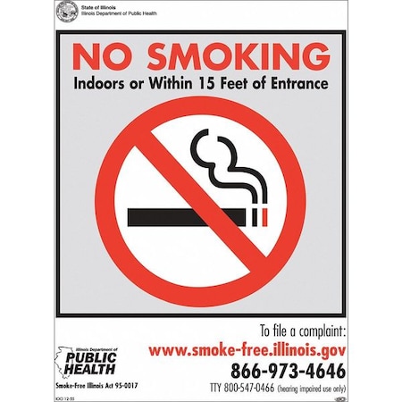 Zing No Smoking Sign, Illinois, 10" H, 7 in W, Plastic, Rectangle, English, 1850 1850