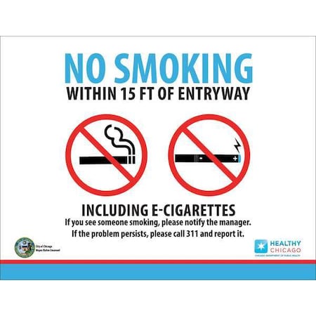 Zing No E-Cigarette Smoking Sign, Illinois, 7" H, 10" W, Plastic, Rectangle, 1851S 1851S
