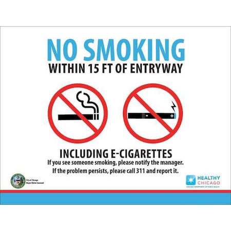 Zing No E-Cigarette Smoking Sign, Illinois, 10" H, 14 in W, Plastic, Rectangle, 2851S 2851S