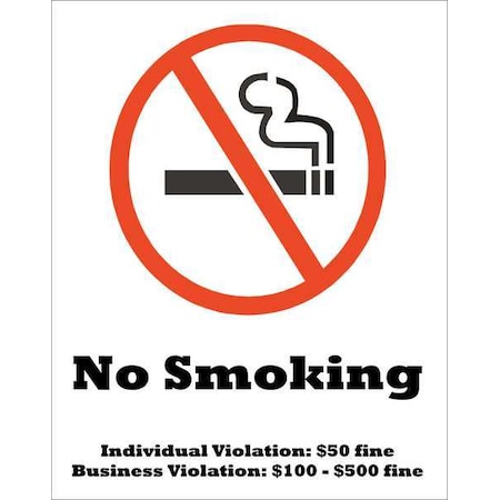 Zing No Smoking Window Decal, Tennessee, 7 in Height, 5 in Width, Plastic, Rectangle, English 1864D