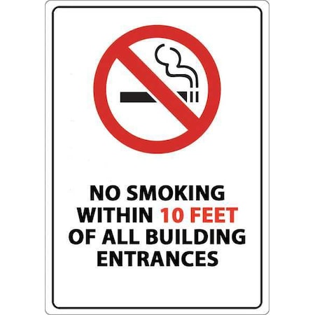 Zing No Smoking Sign, 14 in H, 10" W, Plastic, Rectangle, English, 2876S 2876S