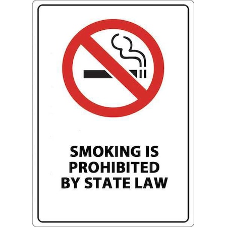 Zing No Smoking Sign, State Law, 10" H, 7 in W, Plastic, Rectangle, English, 1880 1880