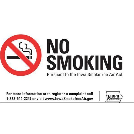 Zing No Smoking Sign, Iowa, 10 in Height, 14 in Width, Aluminum, Rectangle, English 2855A
