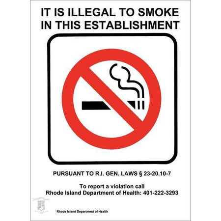 Zing No Smoking Sign, Rhode Island, 10 in Height, 7 in Width, Aluminum, Rectangle, English 1863A