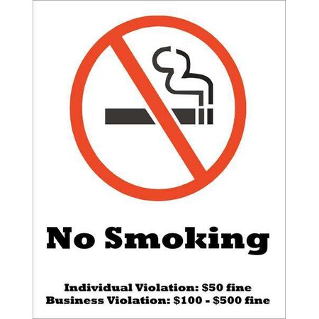 Zing No Smoking Sign, Tennessee, 14 in H, 10" W, Plastic, Rectangle, English, 2865 2865