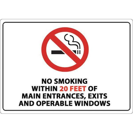Zing No Smoking Sign, 10" H, 14 in W, Plastic, Rectangle, English, 2872S 2872S