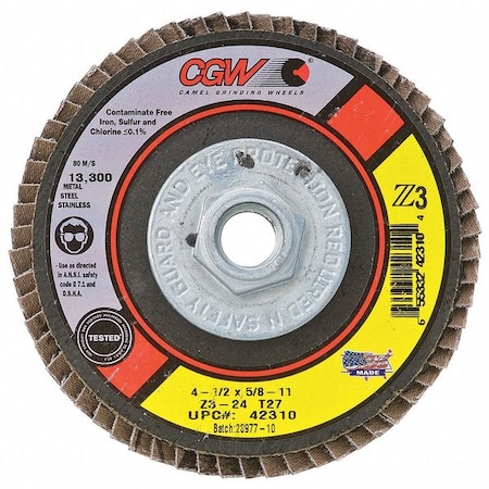 Cgw Abrasives Flap Disc, 80 Grit, Poly-Cotton 42315