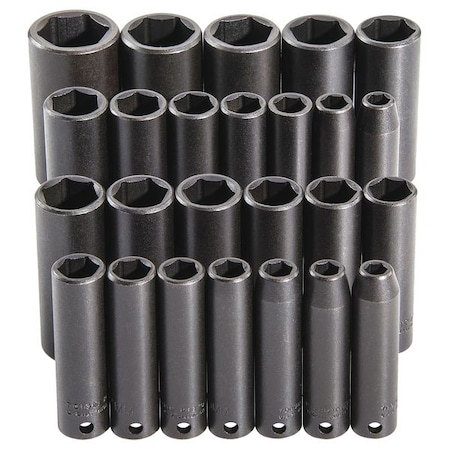 Proto 3/8" Drive Deep Impact Socket Set, SAE, Metric, 25 pcs J72118