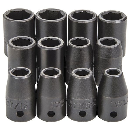 Proto 1/2" Drive Impact Socket Set, SAE, Metric, 12 pcs J74242
