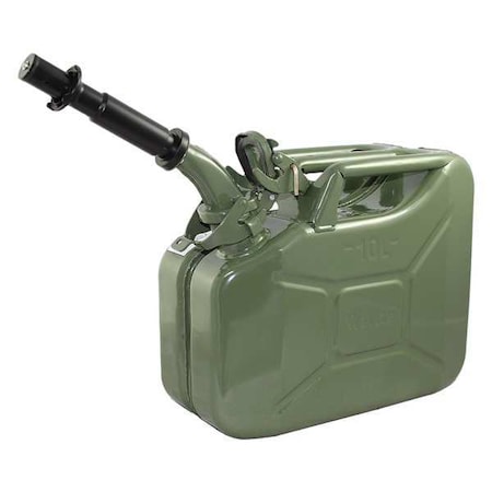 Wavian Gas Can, Cold Rolled Steel, 2.6 Gallon, Self-Venting, Includes Spout, 10 3/4 in H, Green JC0010KVS