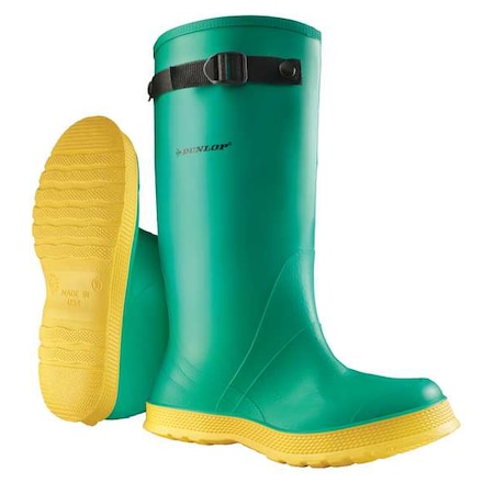 Dunlop Overboot, Steel Toe, PVC Alloy, Polyester (Lining & Strap), 17 in Height, Pull On Closure, Green 8705000