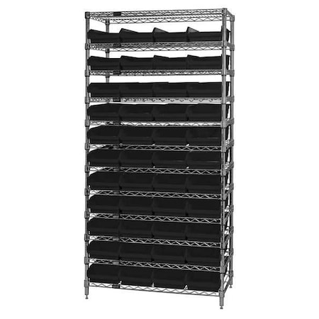 Quantum Storage Systems Steel, Polypropylene Bin Shelving, 18 in D x 74 in H x 36 in W, 12 Shelves, Black WR12-108BK