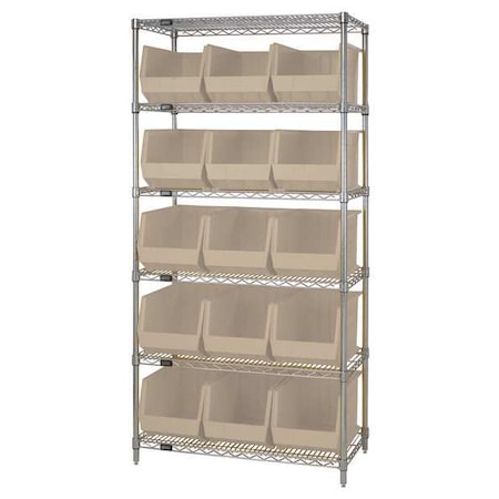 Quantum Storage Systems Steel Bin Shelving, 18 in D x 74 in H x 36 in W, 6 Shelves, Ivory WR6-260IV
