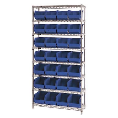 Quantum Storage Systems Steel, Polypropylene Bin Shelving, 12 in D x 74 in H x 36 in W, 8 Shelves, Blue WR8-239BL