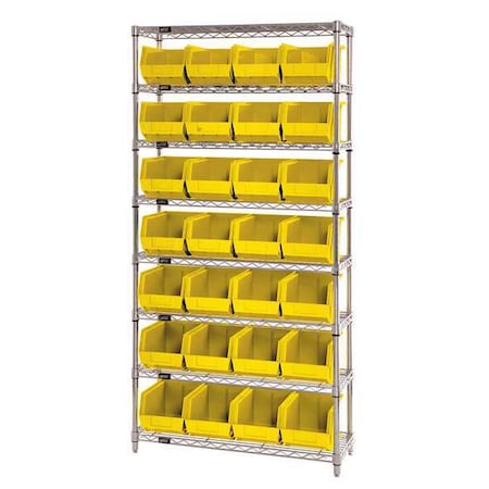 Quantum Storage Systems Steel, Polypropylene Bin Shelving, 12 in D x 74 in H x 36 in W, 8 Shelves, Yellow WR8-239YL