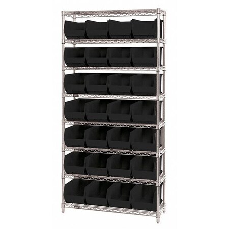 Quantum Storage Systems Steel Wire Bin Shelving, 36" W x 74" H x 14" D, 8 Shelves, Silver WR8-240BK