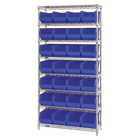 Quantum Storage Systems Steel, Polypropylene Bin Shelving, 14 in D x 74 in H x 36 in W, 8 Shelves, Blue WR8-240BL