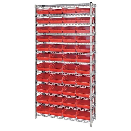 Quantum Storage Systems Steel, Polypropylene Bin Shelving, 12 in D x 74 in H x 36 in W, 12 Shelves, Red WR12-107RD