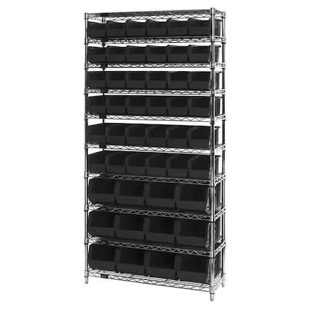 Quantum Storage Systems Steel Bin Shelving, 14 in D x 74 in H x 36 in W, 10 Shelves, Black WR10-230240BK