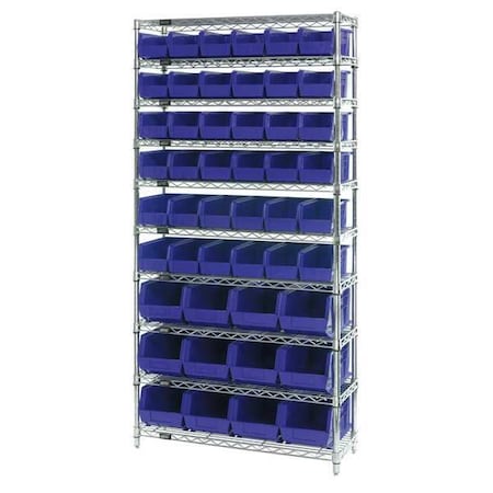 Quantum Storage Systems Steel Bin Shelving, 14 in D x 74 in H x 36 in W, 10 Shelves, Blue WR10-230240BL