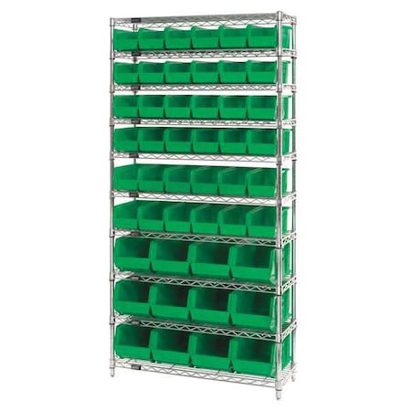 Quantum Storage Systems Steel Bin Shelving, 14 in D x 74 in H x 36 in W, 10 Shelves, Green WR10-230240GN