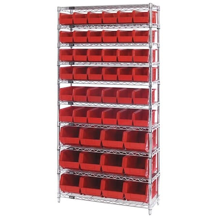 Quantum Storage Systems Steel Bin Shelving, 14 in D x 74 in H x 36 in W, 10 Shelves, Red WR10-230240RD
