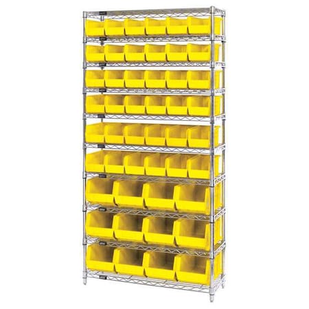 Quantum Storage Systems Steel Bin Shelving, 14 in D x 74 in H x 36 in W, 10 Shelves, Yellow WR10-230240YL