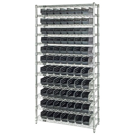 Quantum Storage Systems Steel Bin Shelving, 12 in D x 74 in H x 36 in W, 12 Shelves, Black WR12-101BK