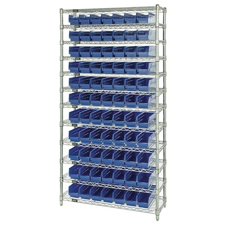 Quantum Storage Systems Steel Bin Shelving, 12 in D x 74 in H x 36 in W, 12 Shelves, Blue WR12-101BL