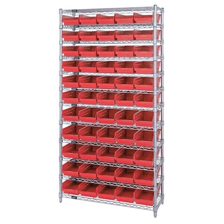 Quantum Storage Systems Steel, Polypropylene Bin Shelving, 12 in D x 74 in H x 36 in W, 12 Shelves, Red WR12-102RD