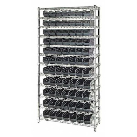 Quantum Storage Systems Steel Wire Bin Shelving, 36" W x 74" H x 18" D, 12 Shelves, Silver WR12-103BK
