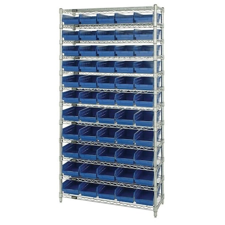 Quantum Storage Systems Steel, Polypropylene Bin Shelving, 24 in D x 74 in H x 36 in W, 12 Shelves, Blue WR12-106BL