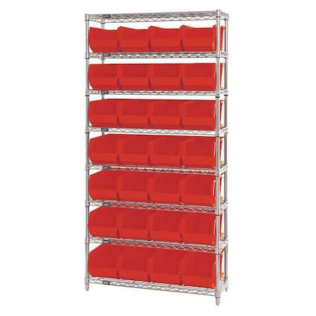 Quantum Storage Systems Steel, Polypropylene Bin Shelving, 14 in D x 74 in H x 36 in W, 8 Shelves, Red WR8-240RD