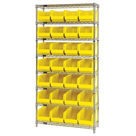Quantum Storage Systems Steel, Polypropylene Bin Shelving, 14 in D x 74 in H x 36 in W, 8 Shelves, Yellow WR8-240YL