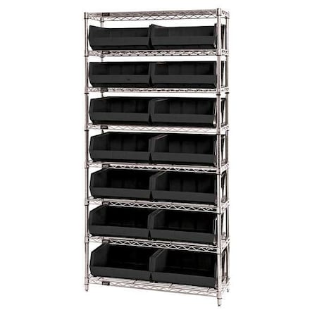 Quantum Storage Systems Steel, Polypropylene Bin Shelving, 14 in D x 74 in H x 36 in W, 8 Shelves, Black WR8-250BK